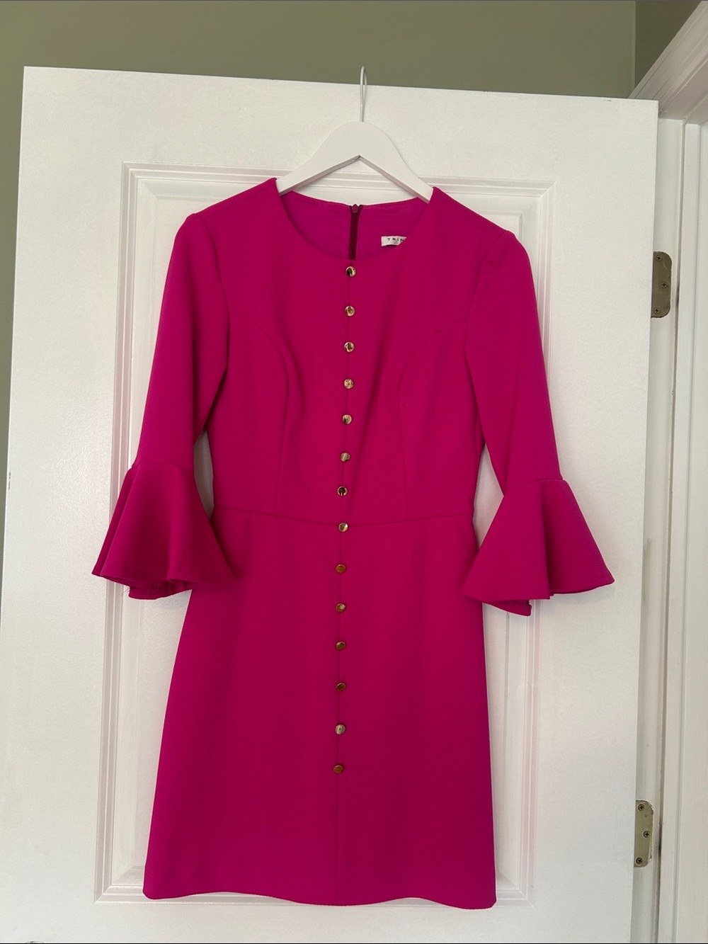 Trina Turk Women’s Fuchsia Button-Front Dress with Bell Sleeves